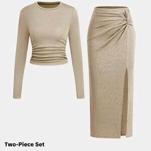 Beige Two-Piece Set Skirt and Top